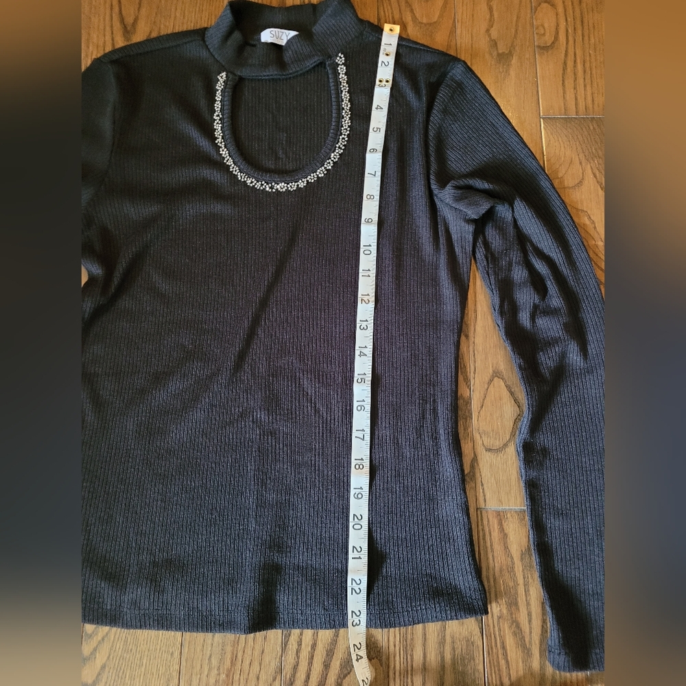 Black dressy, ribbed, stone neckline,nice for Christmas events. LIKE NEW - Picture 2 of 6